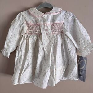 Polly Flinders Hand Smocked Floral Baby Girl Dress Vintage 12 Months NEW